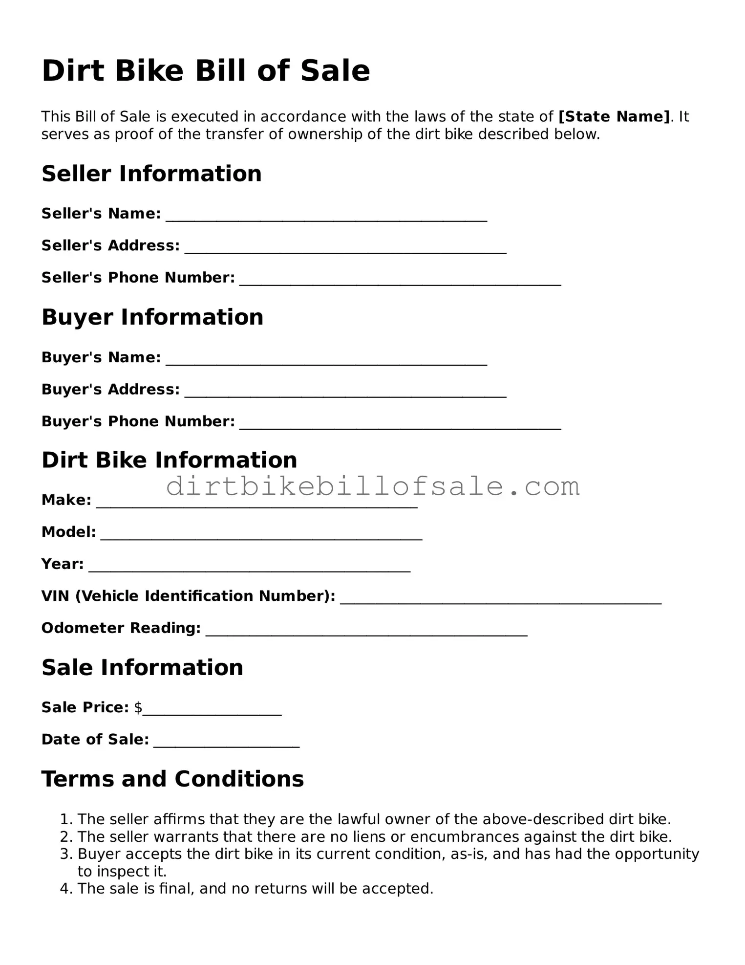 Valid Dirt Bike Bill of Sale Template